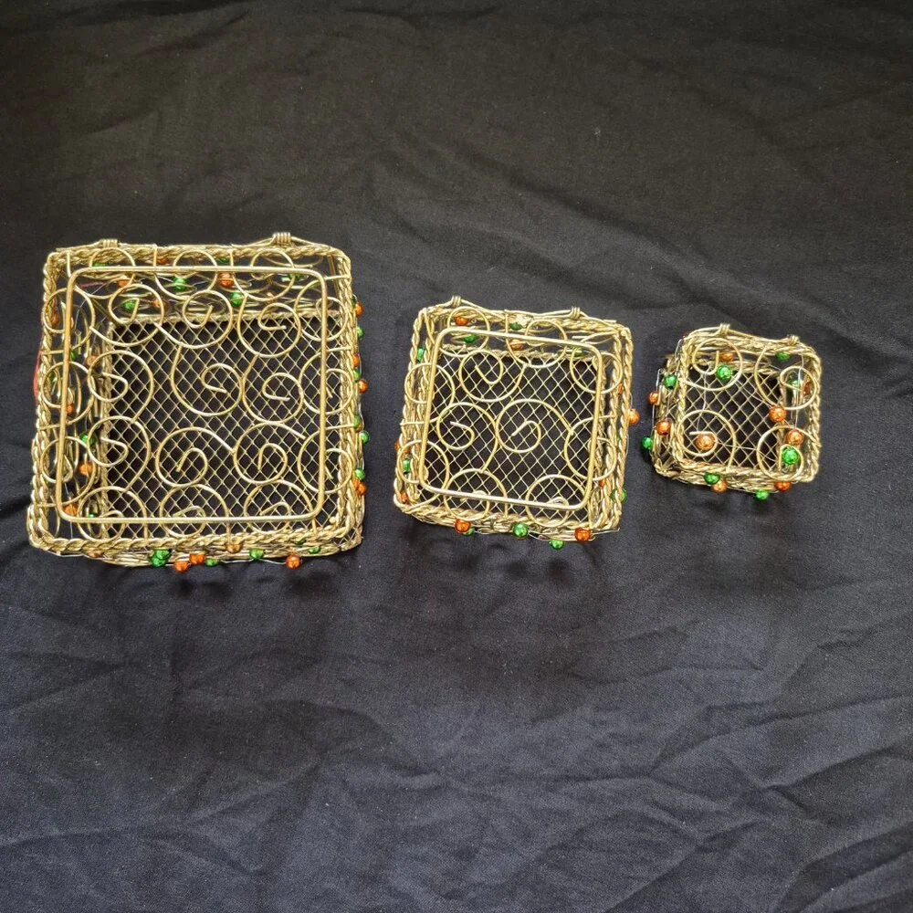 Vintage Decorative Wire Beaded Nesting Boxes (Set of 3)